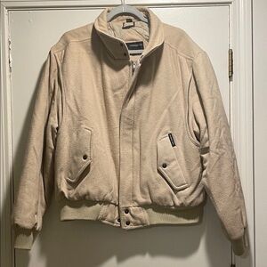 Vintage Members Only Cream Wool Blend Quilt Inside Lining Bomber Jacket